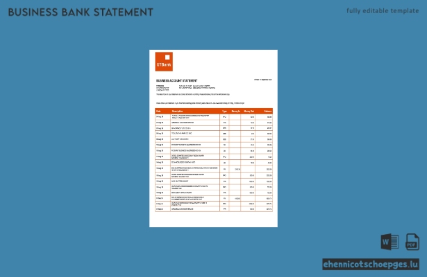Kontoauszug für Guaranty Trust-Unternehmenskonten (Word- und PDF-Format) – 1 Beispielvorschau